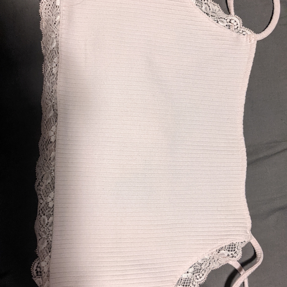 Pink Lace Trim Crop Cami